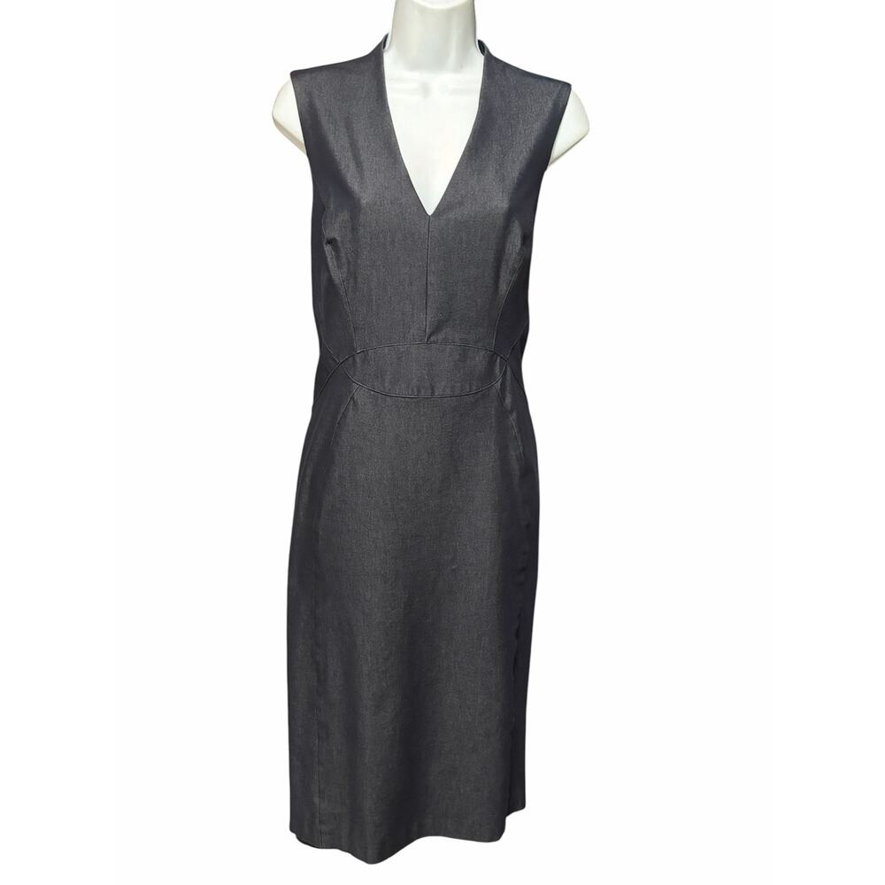 White House Black Market Gray Sheath Dress Sleeveless V-Neck Size 10 - Picture 3 of 8